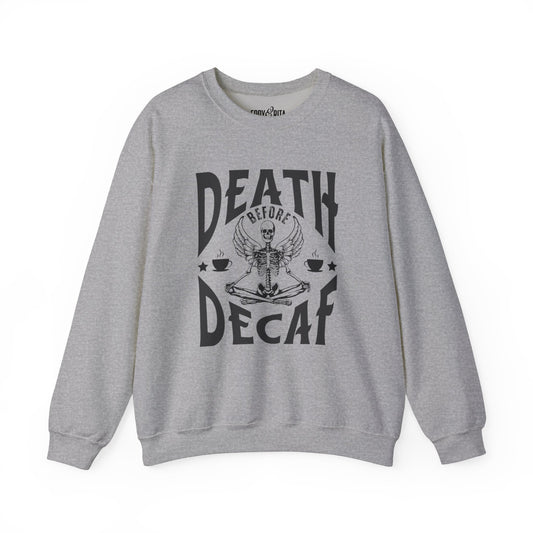 Men's Heavy Sweatshirt – "Death Before Decaf" Bold Coffee Lovers Graphic Sweatshirt