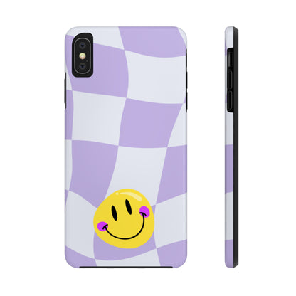 Light Purple Checked Smiley Face Cell Phone Case - Cheerful and Stylish Protective Cover