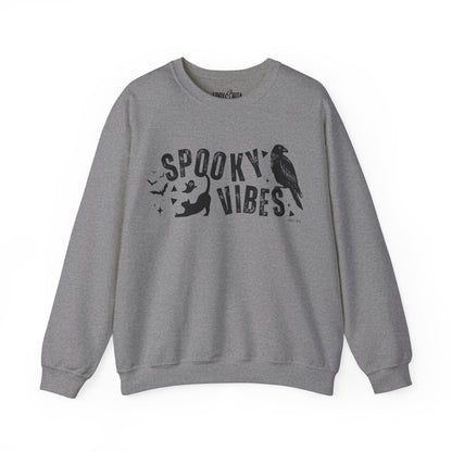 Eddy and Rita Women's Heavy Crewneck Sweatshirt - "Spooky Vibes" Halloween Graphic Pullover