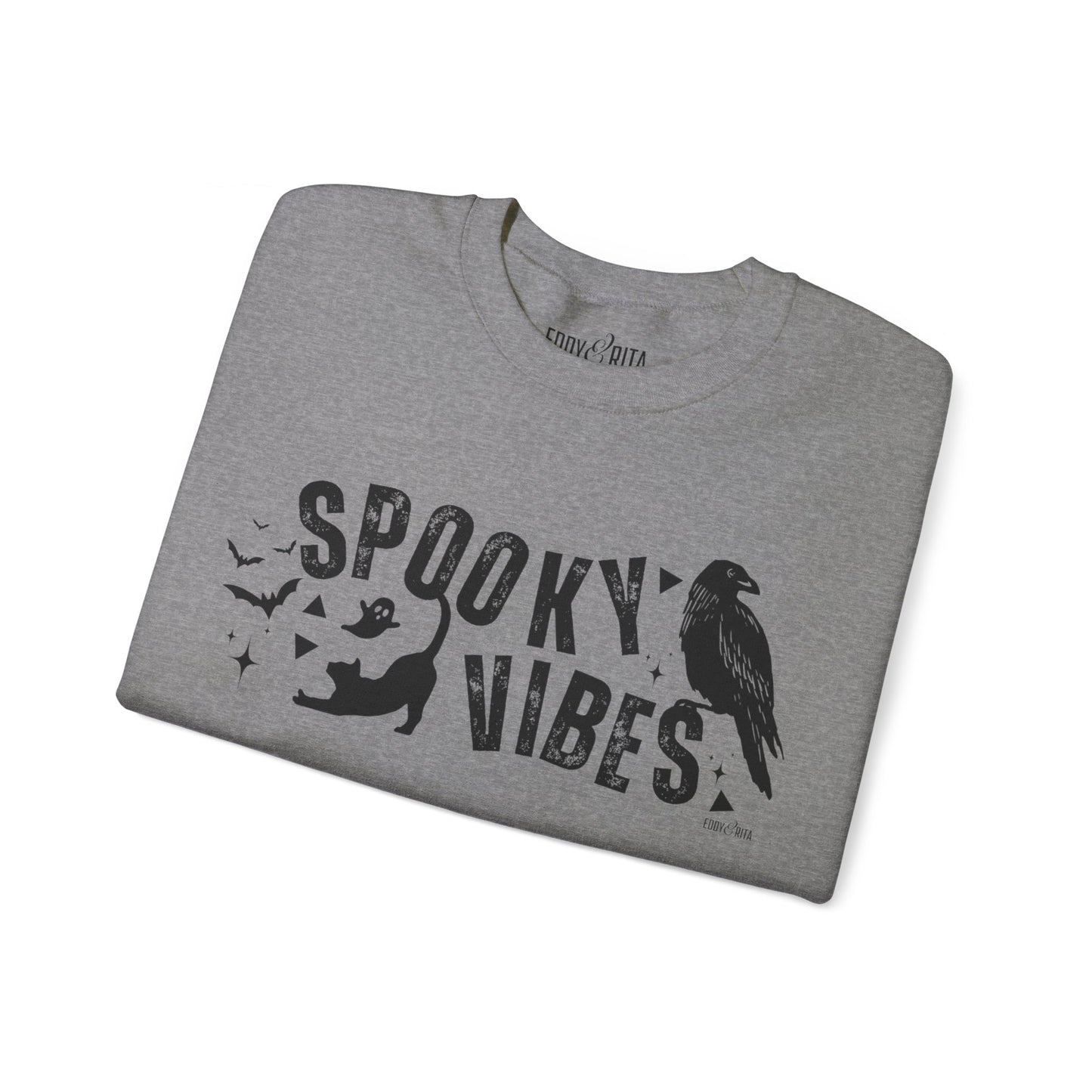 Eddy and Rita Women's Heavy Crewneck Sweatshirt - "Spooky Vibes" Halloween Graphic Pullover