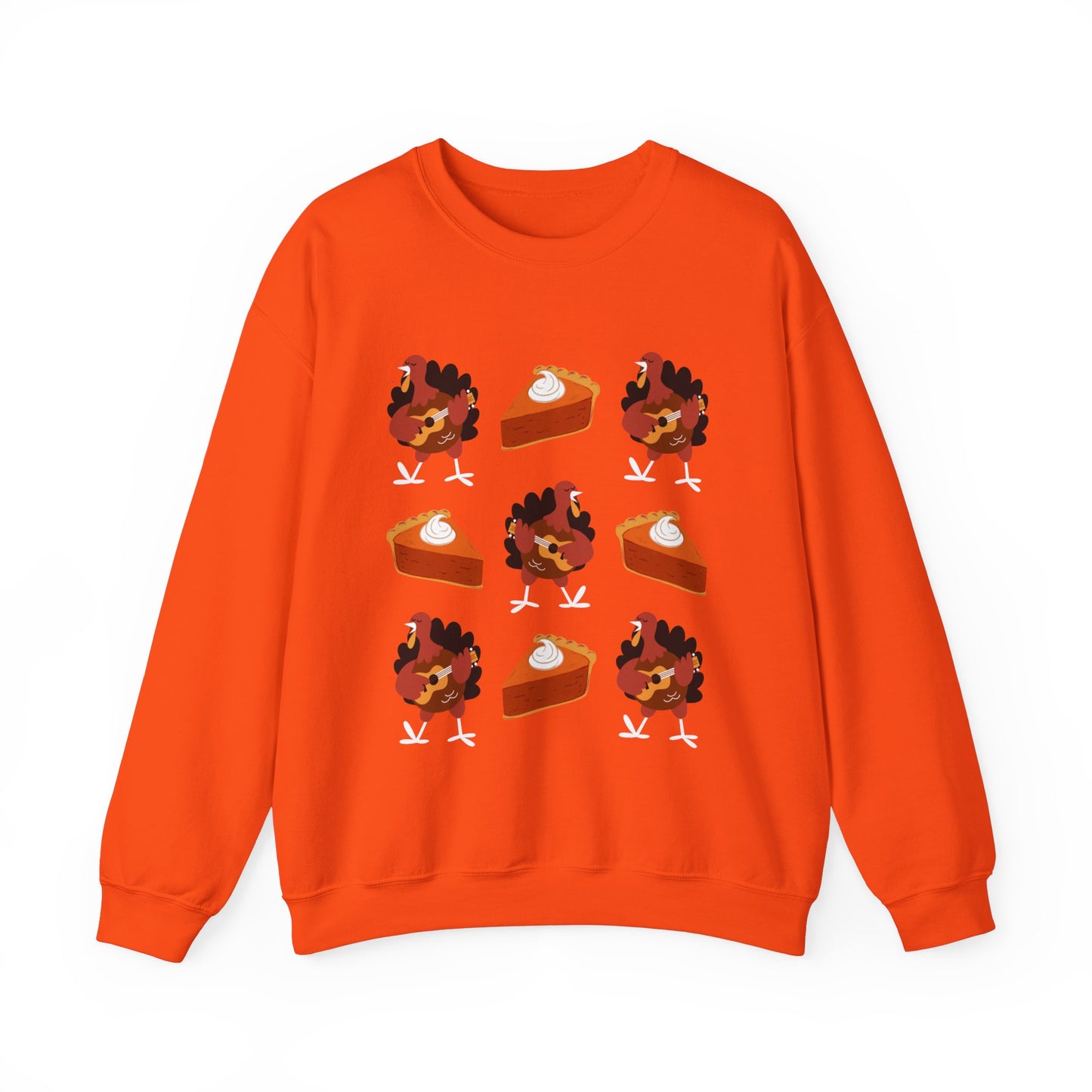 Women's Heavy Sweatshirt – "Turkeys and Pies Gobble Gobble" Fun Thanksgiving Graphic Sweatshirt