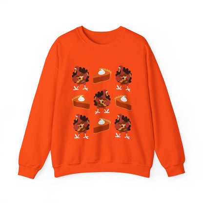 Women's Heavy Sweatshirt – "Turkeys and Pies Gobble Gobble" Fun Thanksgiving Graphic Sweatshirt