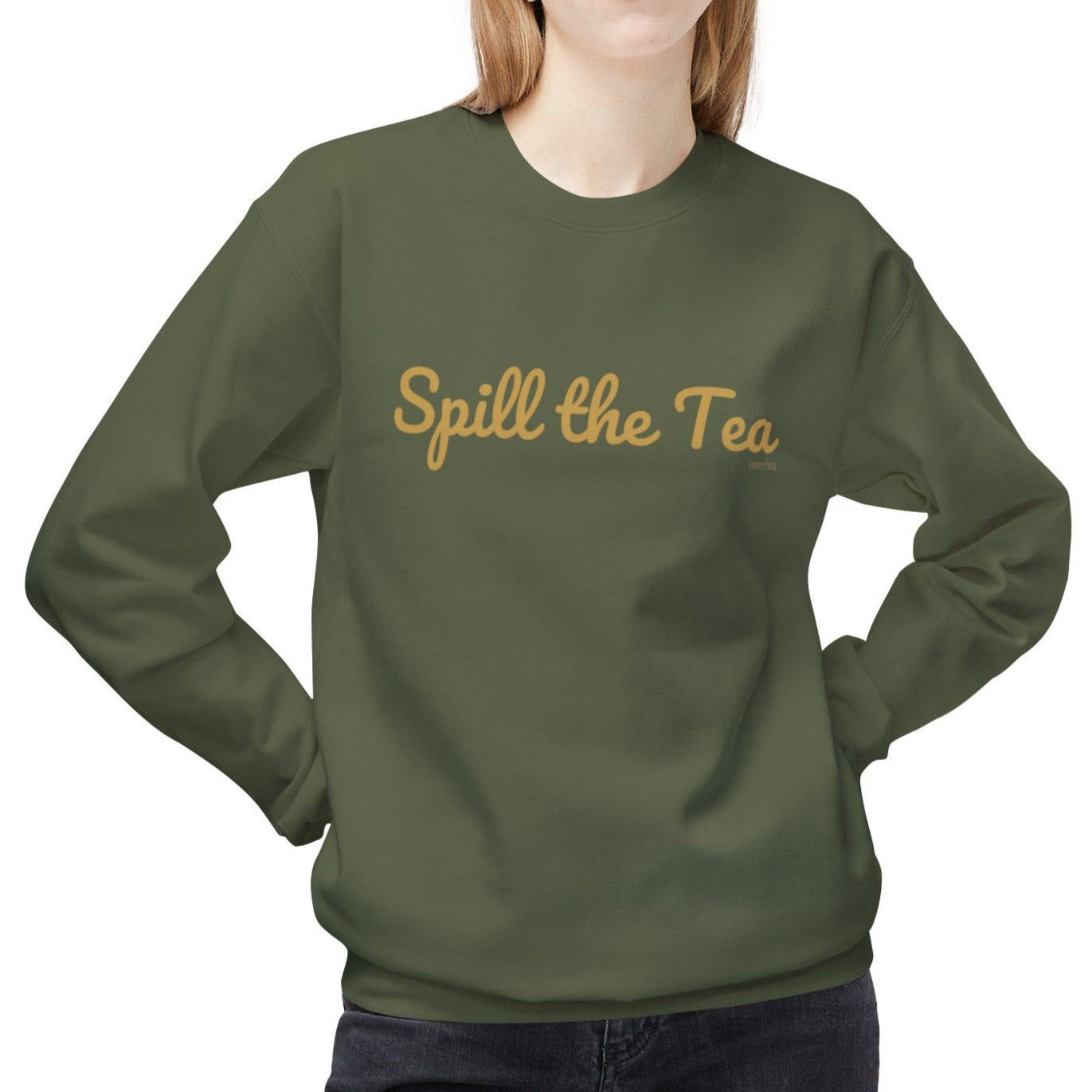 Eddy and Rita Women's Midweight Crewneck Sweatshirt - "Spill the Tea" Retro Graphic Pullover