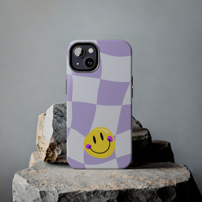 Light Purple Checked Smiley Face Cell Phone Case - Cheerful and Stylish Protective Cover