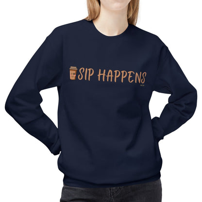 Eddy and Rita Women's Midweight Crewneck Sweatshirt - "Sip Happens" Fun Graphic Pullover