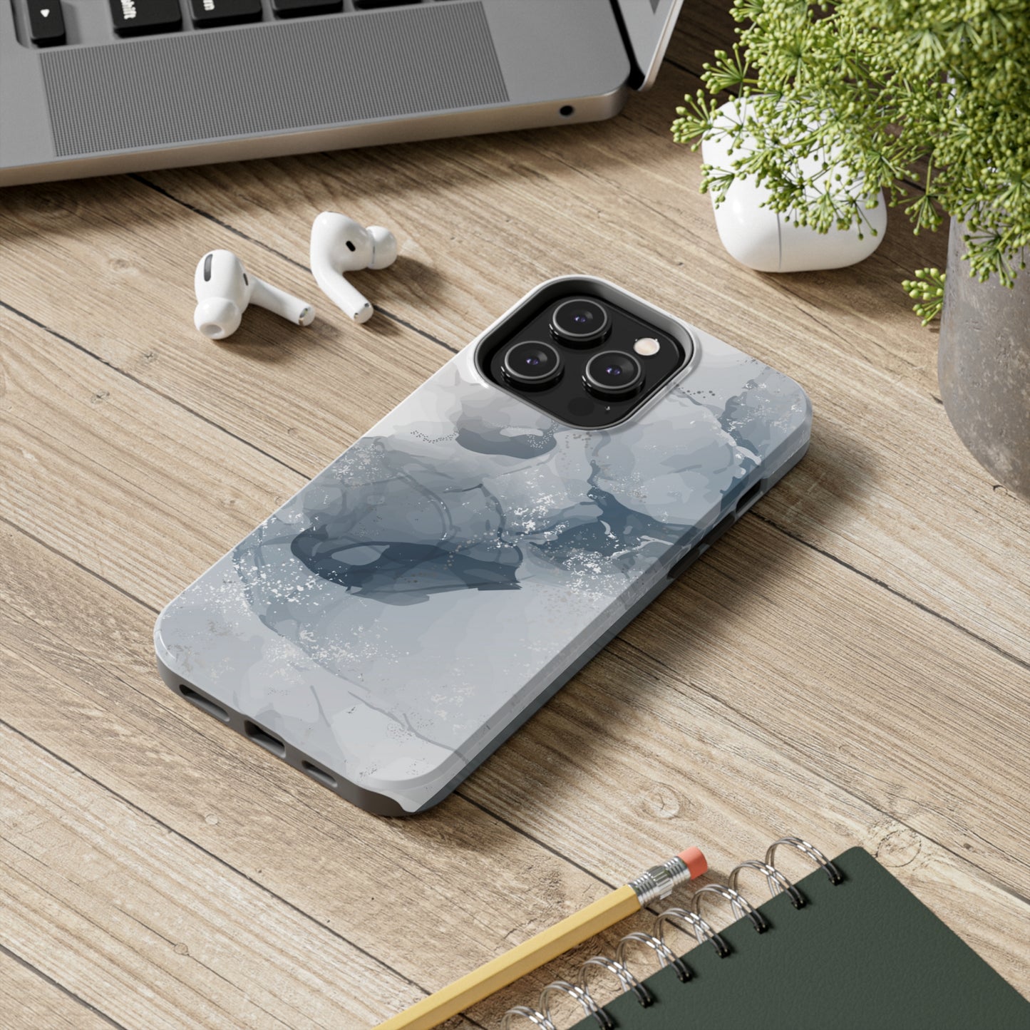 Gray and White Marble Pattern Cell Phone Case - Elegant and Sleek Device Cover