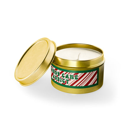 Coffee Scented Tin Candle – 4 oz | “Candy Cane Addict” Holiday Design | Perfect Festive Stocking Stuffer Gift