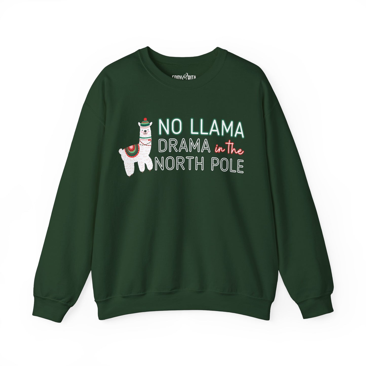 Women's Heavy Sweatshirt – "No Llama Drama in the North Pole" Fun and Festive Christmas Graphic Sweatshirt