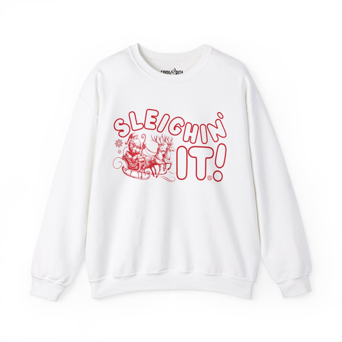 Women's Heavy Sweatshirt – "Sleighin It" Fun and Festive Christmas Graphic Sweatshirt