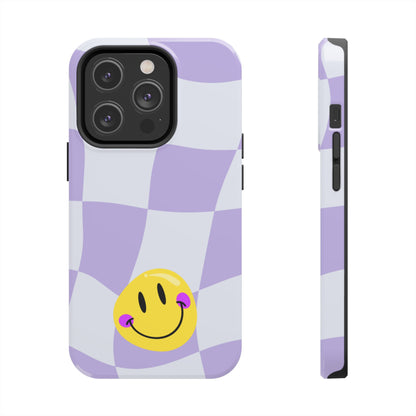 Light Purple Checked Smiley Face Cell Phone Case - Cheerful and Stylish Protective Cover