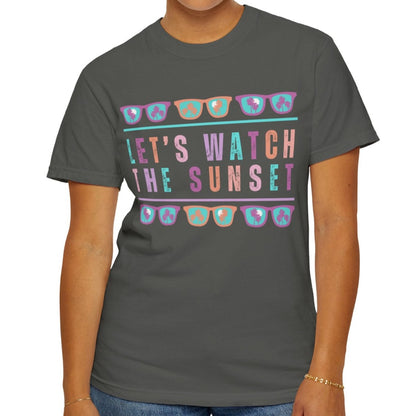 Eddy and Rita Women's Comfort Colors T-Shirt - "Let's Watch The Sunset" Graphic Tee for Sunset Lovers