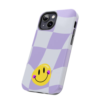 Light Purple Checked Smiley Face Cell Phone Case - Cheerful and Stylish Protective Cover