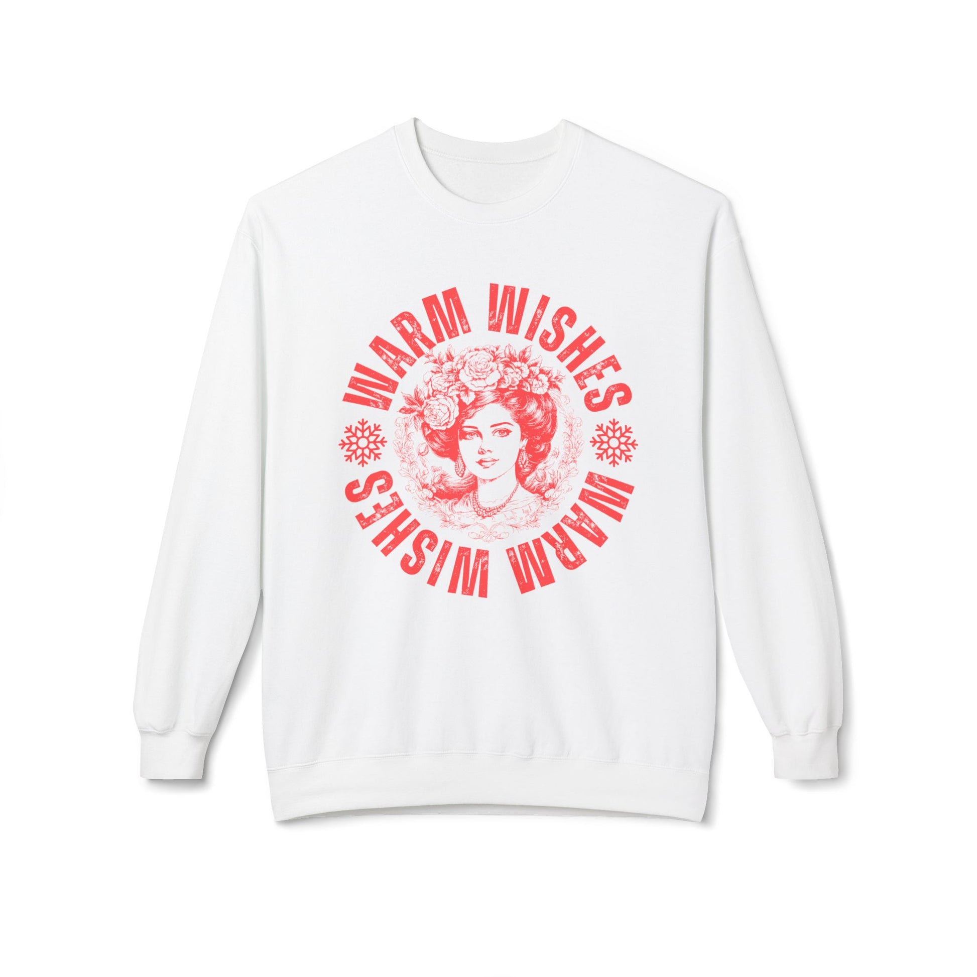 Eddy and Rita Women's Midweight Crewneck Sweatshirt - "Warm Wishes" Snowflake Graphic Pullover