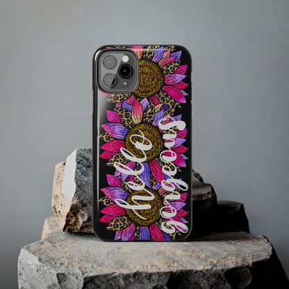 Hello Gorgeous Pink Purple Leopard Sunflowers iPhone Case - Stylish Floral Protective Cover