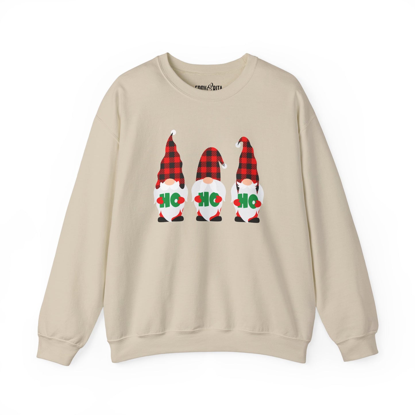 Ho Ho Ho with Three Red and Black Checked Gnomes Women's Sweatshirt - Festive Holiday Fashion