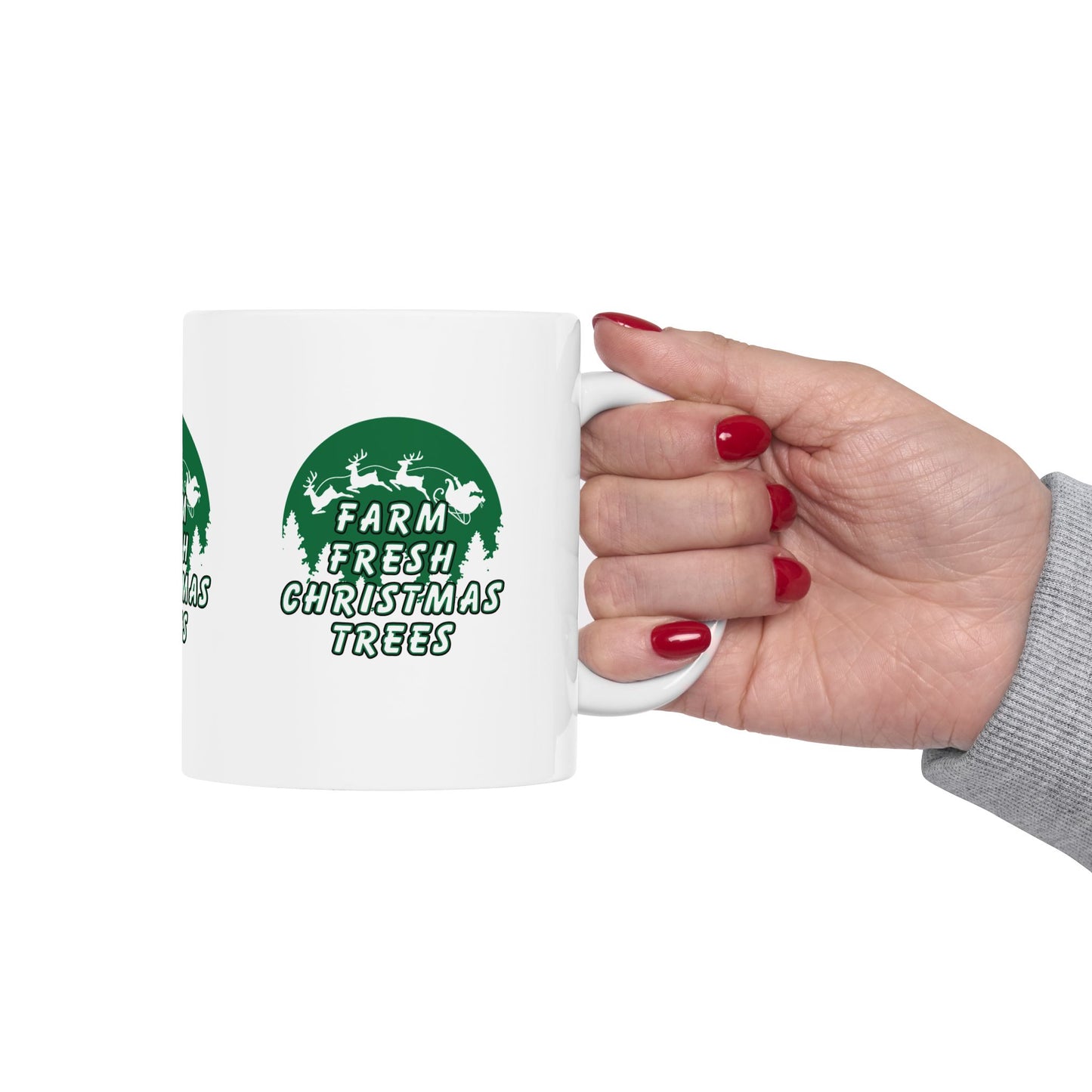 11 oz Ceramic Mug – “Farm Fresh Christmas Trees” Design | Festive and Rustic Holiday Coffee Cup