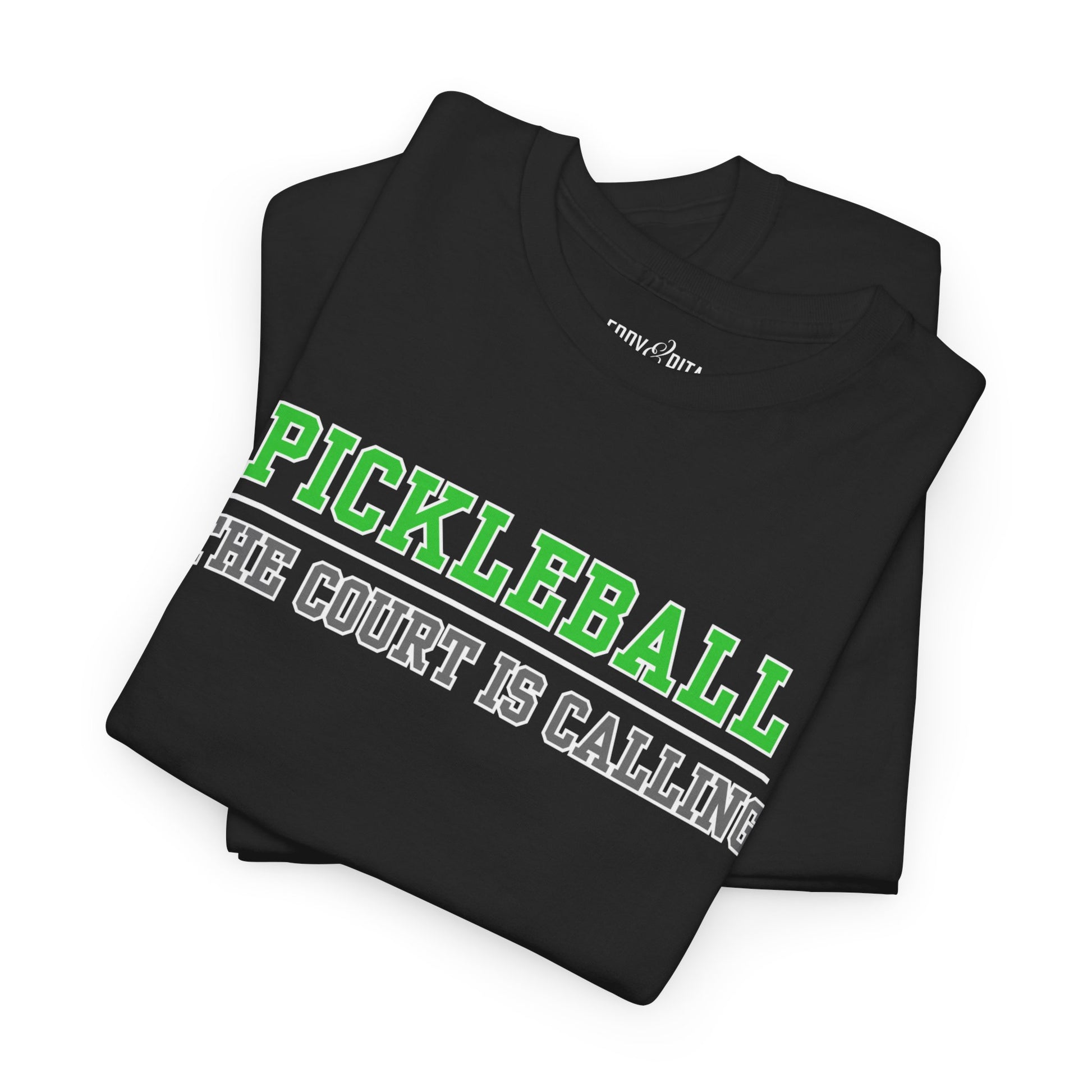 Eddy and Rita Men's Heavy Cotton T-Shirt - "Pickleball The Court is Calling" Graphic Tee for Pickleball Enthusiasts