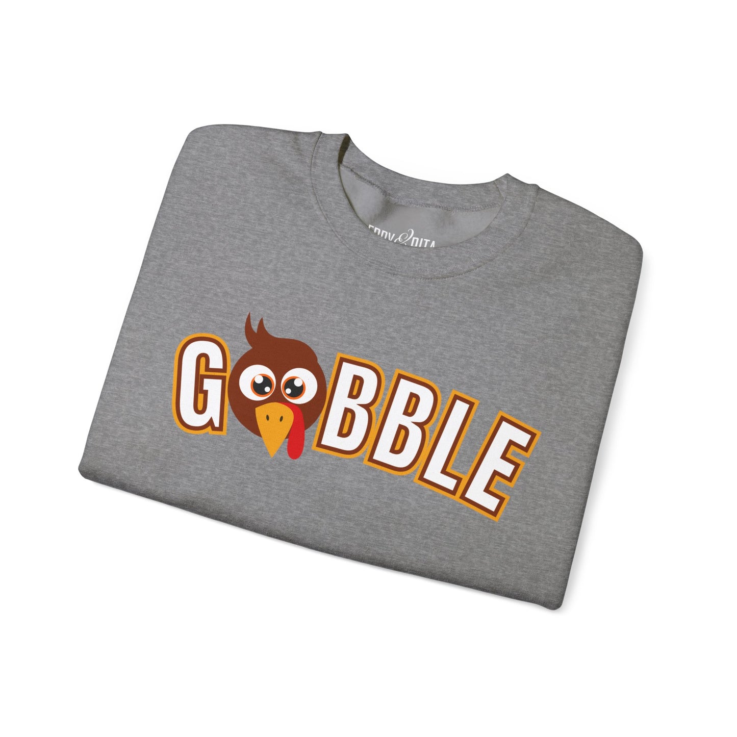 Women's Heavy Sweatshirt – "Gobble, Gobble, Gobble" Fun Thanksgiving Graphic Sweatshirt