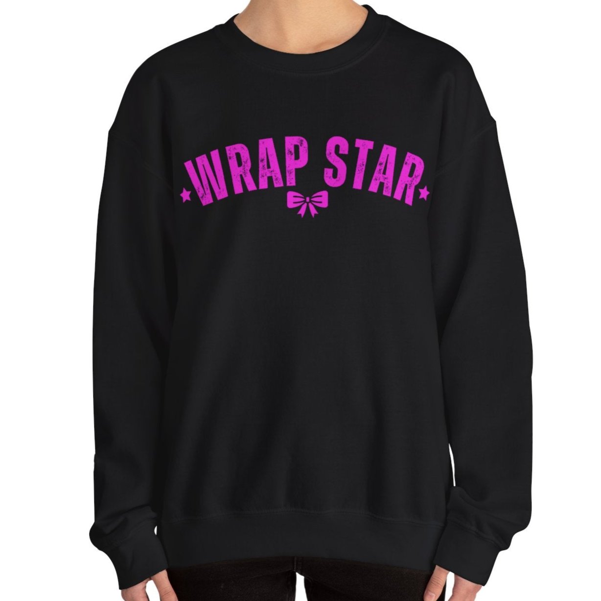 Women's Heavy Sweatshirt – "Wrap Star" Fun Holiday Gift Wrapping Graphic Sweatshirt