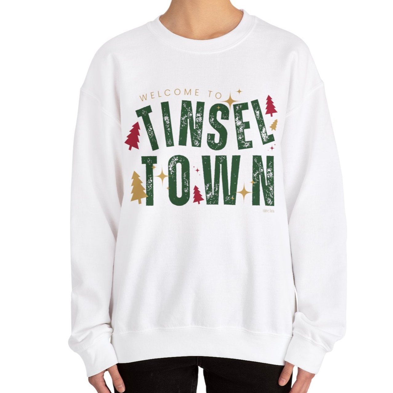 Women's Heavy Sweatshirt – "Tinsel Town" Fun and Festive Christmas Graphic Sweatshirt