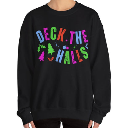 Women's Heavy Sweatshirt – "Deck the Halls" Festive Holiday Graphic Sweatshirt