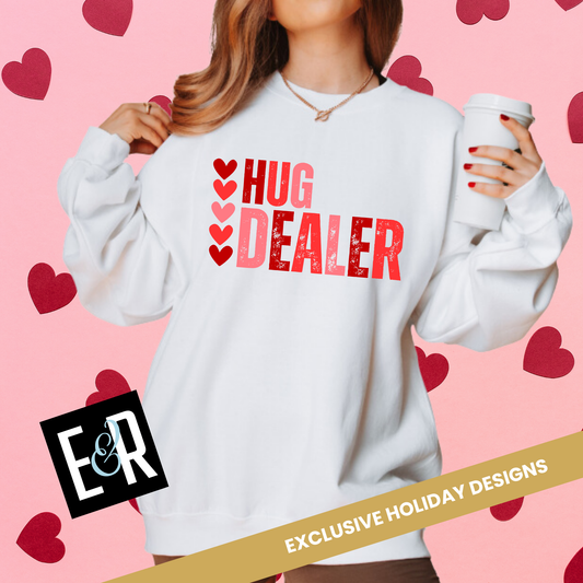 Women's Valentine's Day Graphic Sweatshirt – 'Hug Dealer' Cute and Cozy Pullover – Romantic Gift Idea, Casual Holiday Outfit