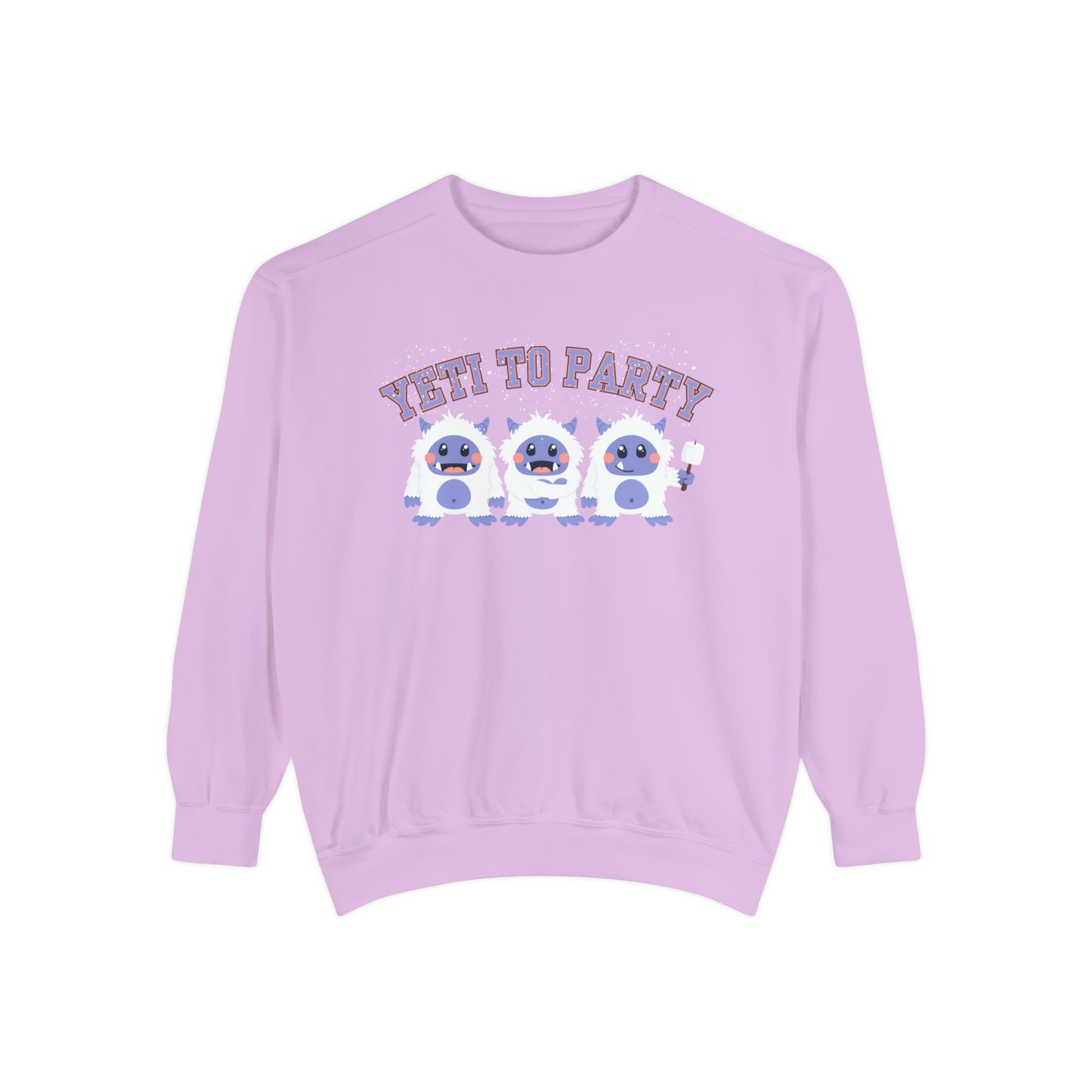 Comfort Colors Garment-Dyed Sweatshirt - 'Yeti to Party' Trio of Cute Yetis Pullover - Eddy and Rita