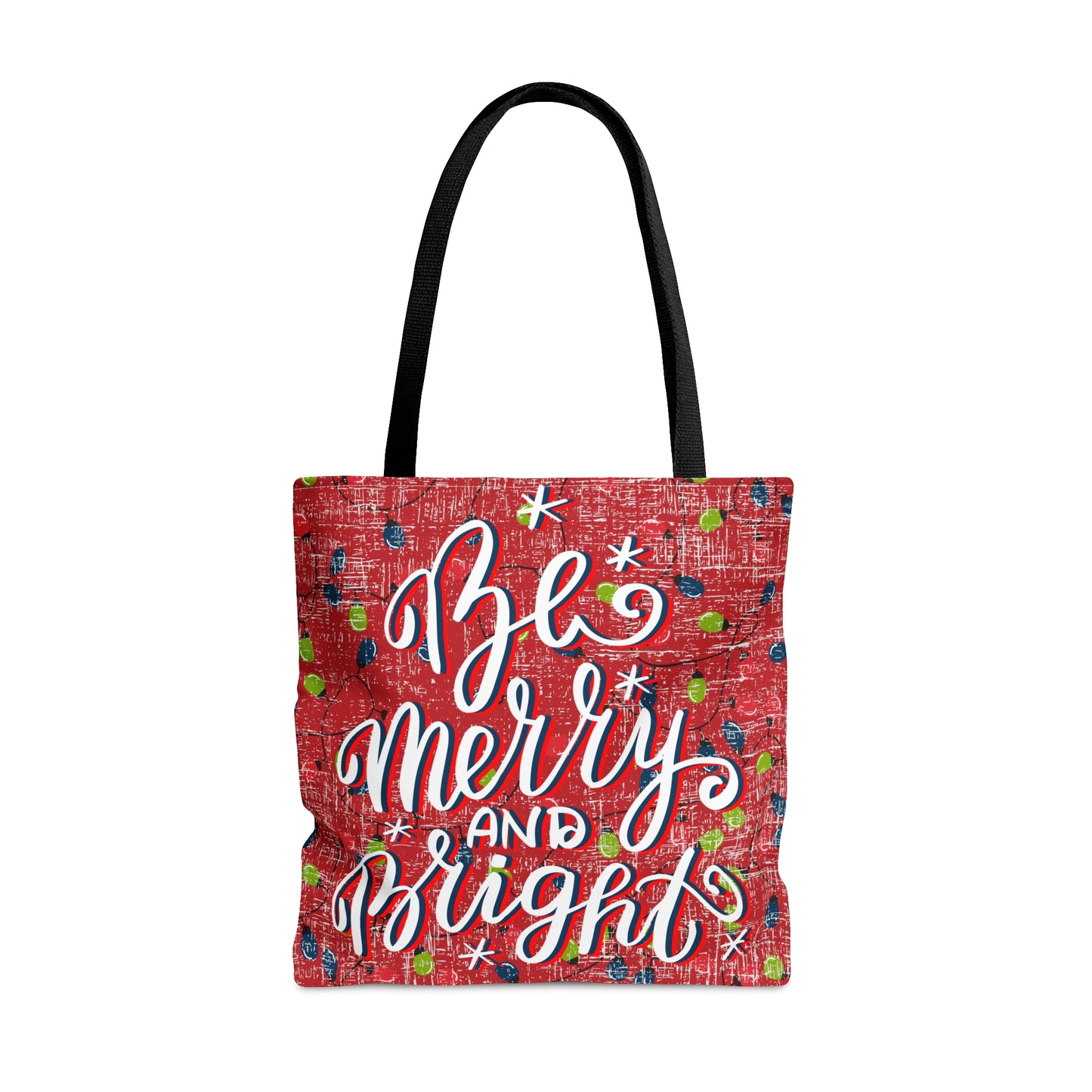 Be Merry and Bright on Red & Black Large Tote Bag