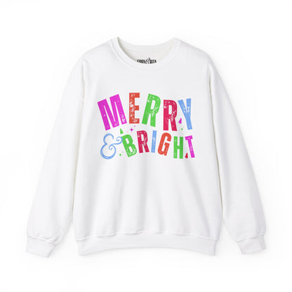 Women's Heavy Sweatshirt – "Merry and Bright" Festive Christmas Graphic Sweatshirt