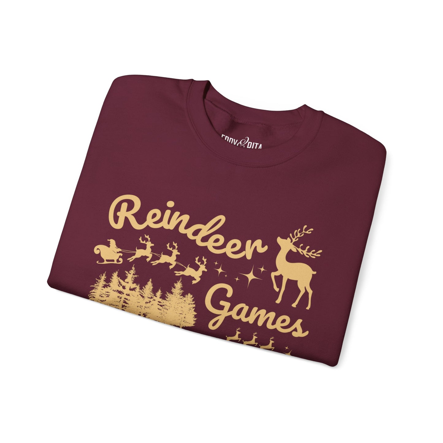 Women's Heavy Sweatshirt – "Reindeer Games" Festive Christmas Graphic Sweatshirt