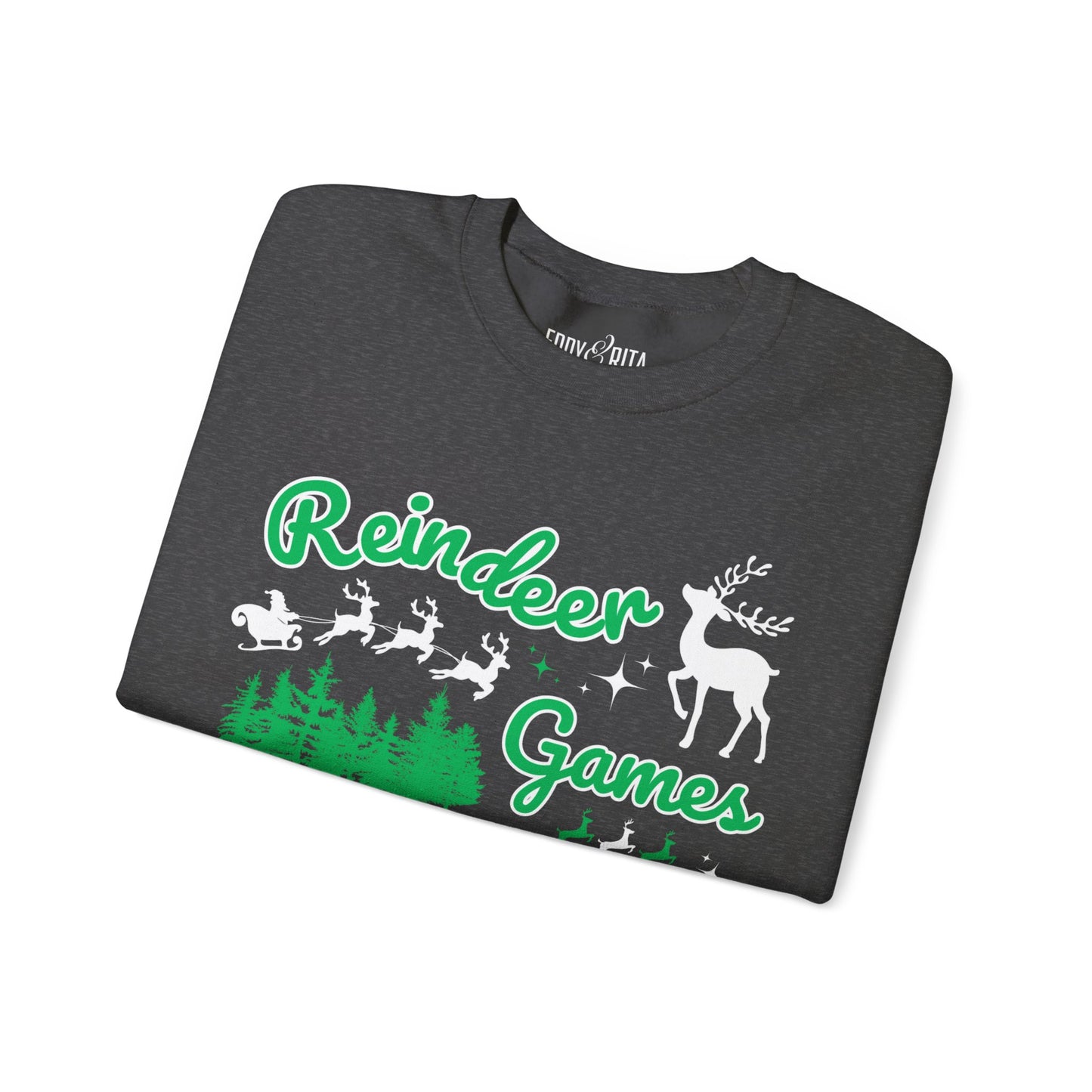 Women's Heavy Sweatshirt – "Reindeer Games" Festive Christmas Graphic Sweatshirt