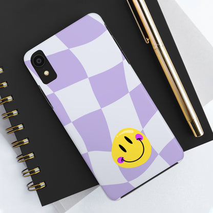 Light Purple Checked Smiley Face Cell Phone Case - Cheerful and Stylish Protective Cover