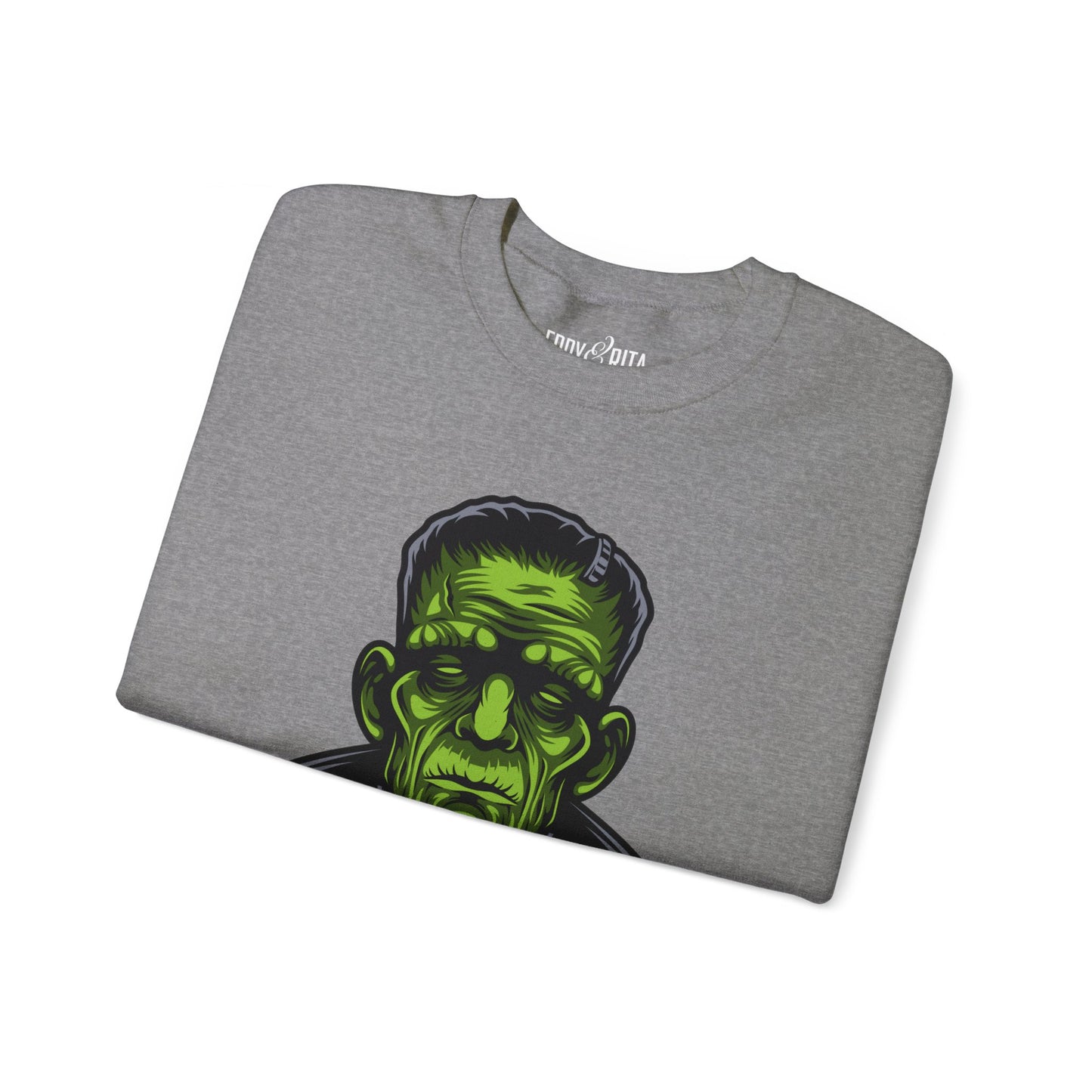 Eddy and Rita Women's Heavy Crewneck Sweatshirt - "Frankenstein Let's Be Frank" Halloween Sweater - Cozy, Fun, Spooky Fall Pullover