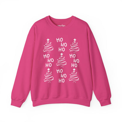 Women's Heavy Sweatshirt – "Ho Ho Ho Christmas Tree" Festive Holiday Graphic Sweatshirt