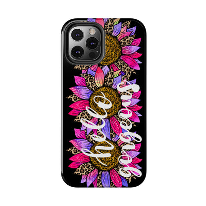 Hello Gorgeous Pink Purple Leopard Sunflowers iPhone Case - Stylish Floral Protective Cover