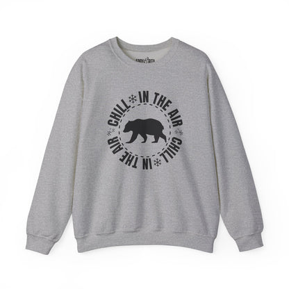 Women's Heavy Sweatshirt – "Chill In The Air Bear" Cozy Winter Graphic Sweatshirt