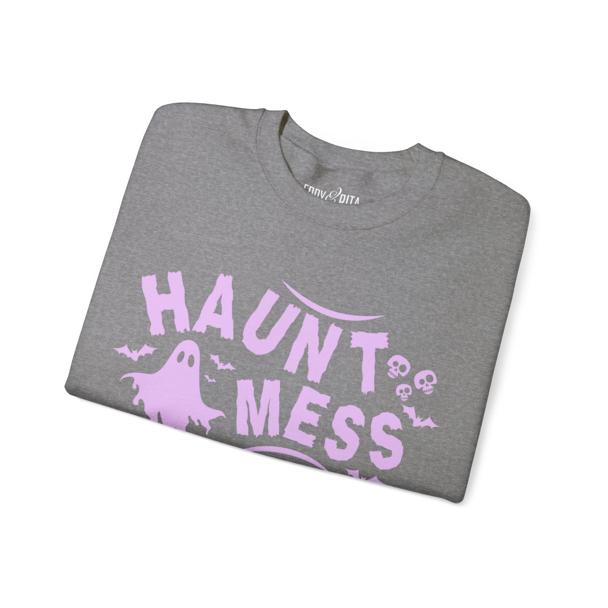 Eddy and Rita Women's Heavy Crewneck Sweatshirt - "Haunt Mess" Halloween Graphic Pullover