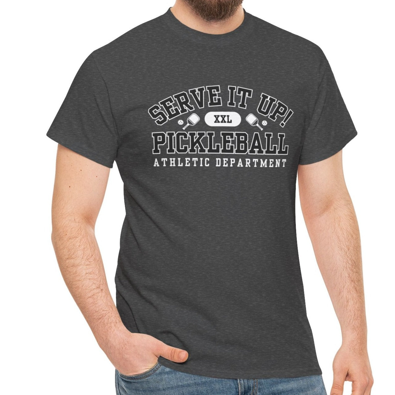 Eddy and Rita Unisex Heavy Cotton T-Shirt - "Serve It Up Pickleball Athletic Department" Graphic Tee