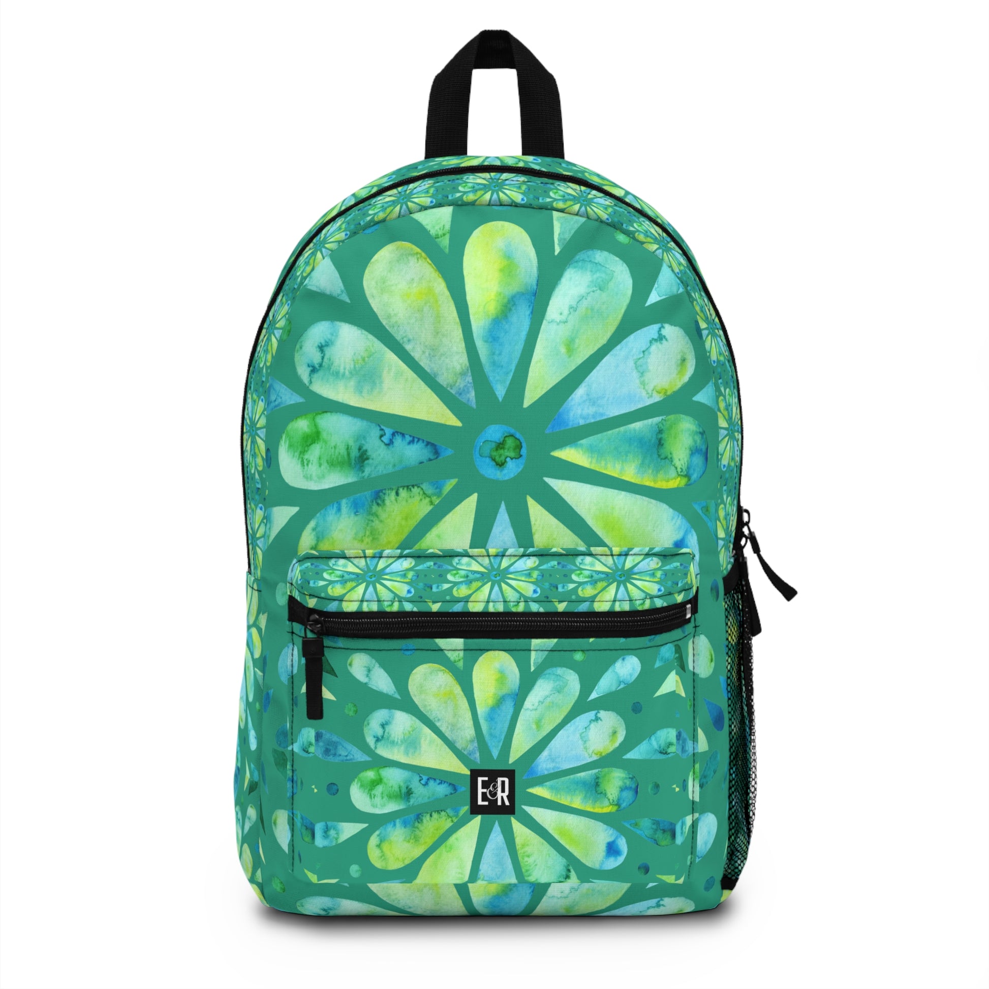 Eddy and Rita Women's Turquoise and Lime Watercolor Mandala Backpack - Premium Designer Bag for Stylish Moms, Nurses, and Professionals