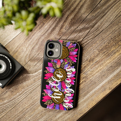 Hello Gorgeous Pink Purple Leopard Sunflowers iPhone Case - Stylish Floral Protective Cover