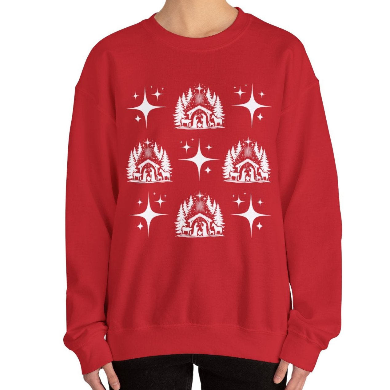 Women's Heavy Sweatshirt – "Christmas Nativity" Faith-Inspired Holiday Graphic Sweatshirt