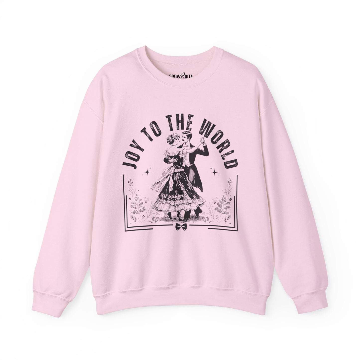 Women’s Heavy Sweatshirt – “Joy to the World” with Dancing Vintage Couple | Cozy and Charming Holiday Apparel