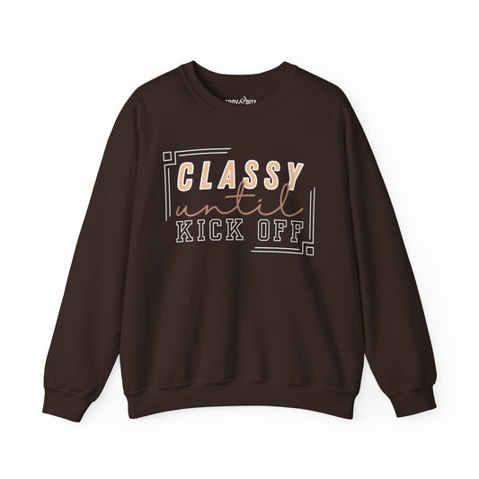 Women’s Heavy Sweatshirt – “Classy Until Kickoff” | Cozy and Stylish Game Day Pullover
