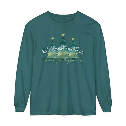 Women's Comfort Colors Long Sleeve Tee: 'O' Christmas Tree, How Lovely Are Thy Branches' Festive Holiday Apparel - Eddy and Rita