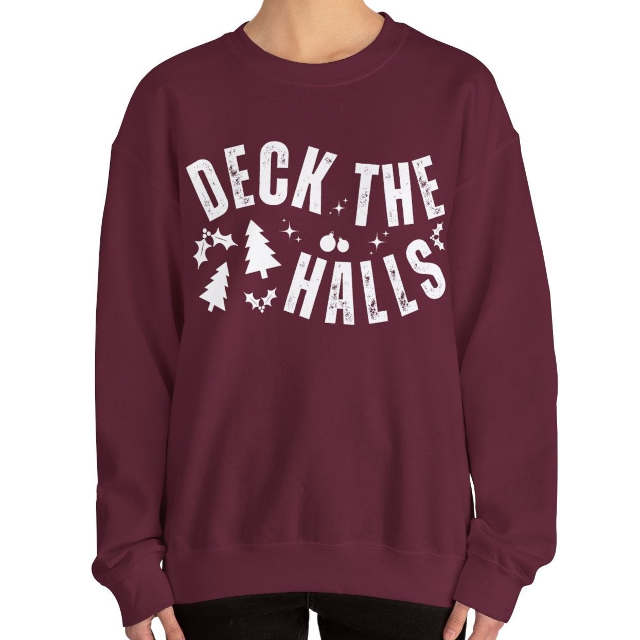 Women's Heavy Sweatshirt – "Deck the Halls" Festive Holiday Graphic Sweatshirt