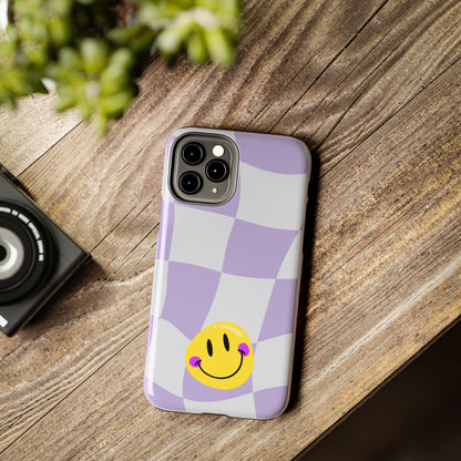 Light Purple Checked Smiley Face Cell Phone Case - Cheerful and Stylish Protective Cover