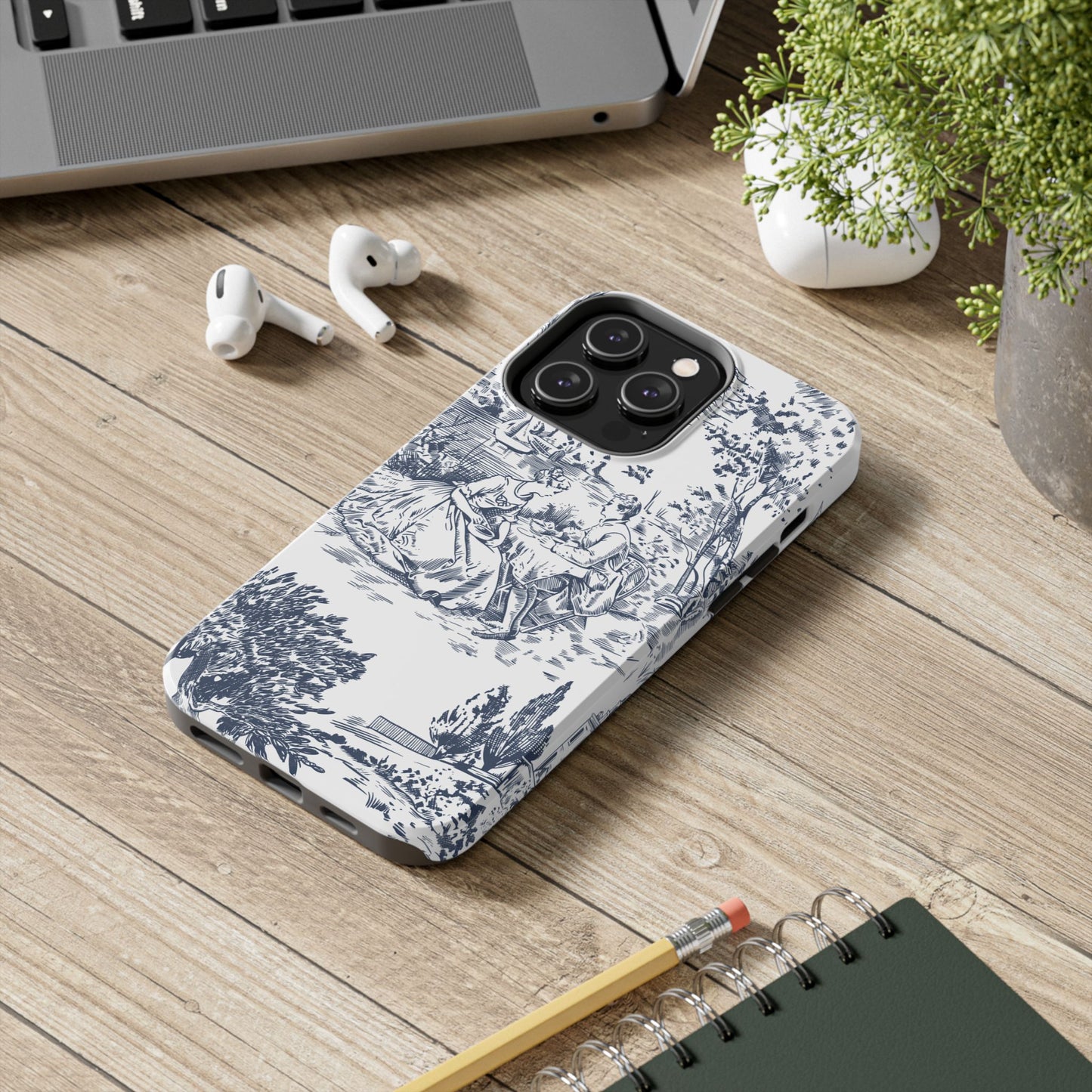 Tough Phone Case for iPhone – Elegant Toile Design | Durable and Stylish Stocking Stuffer Gift