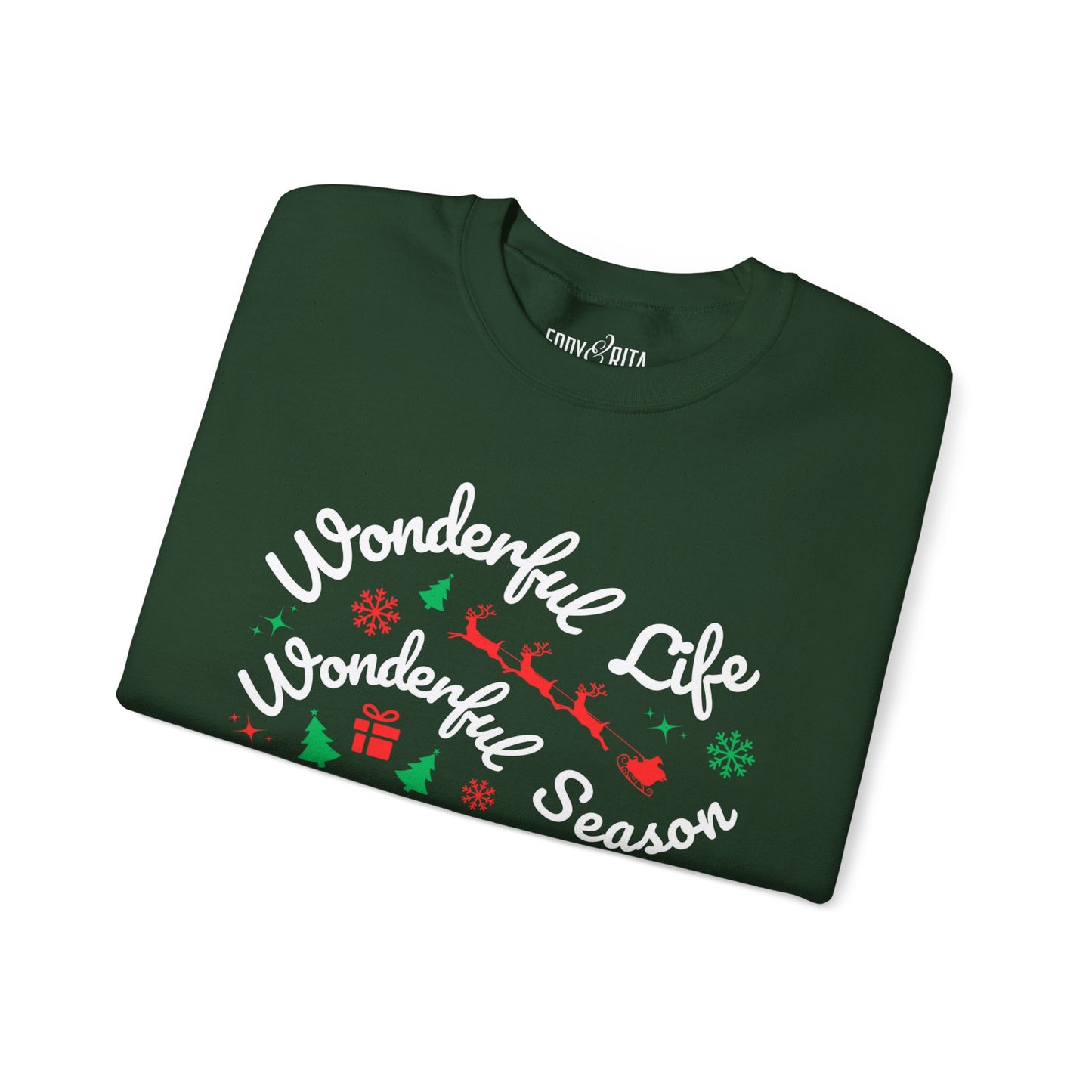 Women's Heavy Sweatshirt – "Wonderful Life Wonderful Season" Inspirational Holiday Graphic Sweatshirt