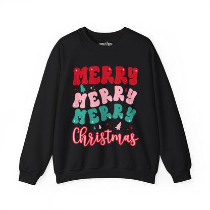 Women's Heavy Sweatshirt – "Merry Merry Merry Christmas" Festive Holiday Graphic Sweatshirt