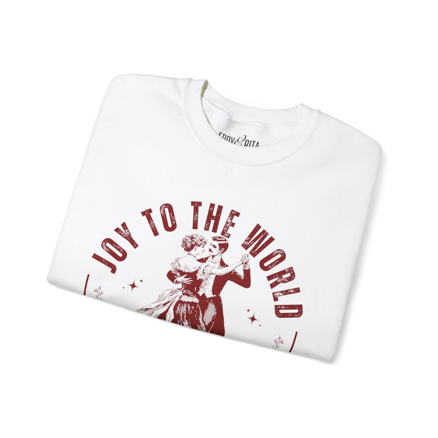 Women’s Heavy Sweatshirt – “Joy to the World” with Dancing Vintage Couple | Cozy and Charming Holiday Apparel